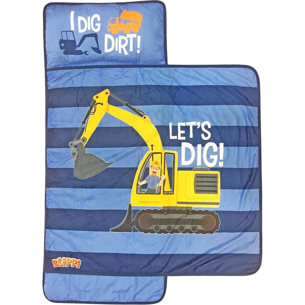 Blippi Truck Stripe Nap Mat with Pillow & Blanket – Kids Ages 3–5
